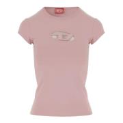 Diesel Stretch bomull T-shirt med logotyp Pink, Dam