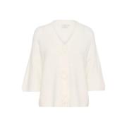 Kaffe Blommig Cropped Cardigan Stickad Krita White, Dam