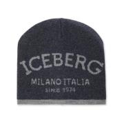 Iceberg Stickad mössa med jacquardarbete Gray, Dam