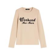 Max Mara Weekend Långärmad T-shirt med logotryck Beige, Dam