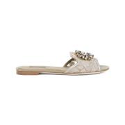 Dolce & Gabbana Blonde Sandal Lace Flat Sabbia Beige, Dam