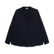 Dries Van Noten Bomull V-ringad Blus med Krage Blue, Dam