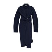 Dries Van Noten Bomull Gabardin Knapp Fram Skjortklänning Blue, Dam