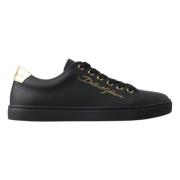 Dolce & Gabbana Svart-Guld Klassiska Lädersneakers Black, Dam