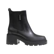 Tommy Jeans Svart läder ankelboot damkollektion Black, Dam