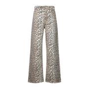 Ganni Leopard Print Flared Jeans Aw24 Multicolor, Dam