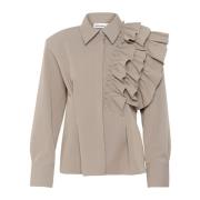 Karen by Simonsen Volangdetalj Skjortblus Cinder Beige, Dam