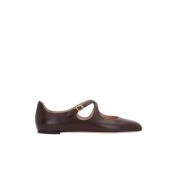 Bally Burgundy Läder Platta Skor Brown, Dam