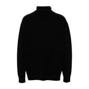 Dries Van Noten Ull Turtlenecktröja med Sidoficka Black, Herr