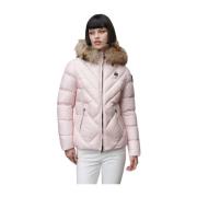 Blauer Geometriskt Quiltad Huva Jacka Pink, Dam