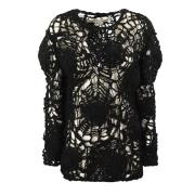 Comme des Garçons Öppen Stickad Crew-Neck Sweater Black, Dam