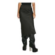 Rick Owens Satin Midi Kjol Panel Konstruktion Black, Dam