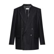 Dries Van Noten Peak Lapel Ylleflanell Blazer Gray, Herr