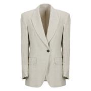 Brunello Cucinelli Ivory Linen Blazer Peak Lapel Jacket Beige, Dam