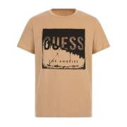 Guess Kortärmad Bomull Logo T-shirt Beige, Herr