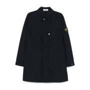 Stone Island Blå Nylon Parka med Logo Badge Blue, Herr