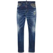 Dsquared2 Marinblå Sliten Denim Jeans Blue, Herr