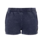 T by Alexander Wang Indigo Blå Jersey Elastisk Midja Shorts Blue, Dam