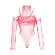 Julfer Vågtryck Halterneck Bodysuit Pink, Dam