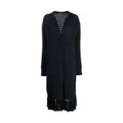 Antonino Valenti Mörkblå Chunky-Stickad Frayed-Kant Cardi-Coat Blue, D...