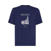 Brunello Cucinelli Navy Blue Grafisk Tryck T-shirt Blue, Herr