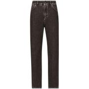 Dolce & Gabbana Svart Denim Logo Plaque Straight Leg Black, Dam