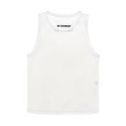 Jil Sander Ärmelös T-shirt med Kontrasterande Läderkant White, Herr