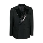 Dolce & Gabbana Paljettkantad Dubbelknäppt Blazer Black, Herr