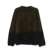 Sacai Khaki/Svart Stickad Crew Neck Sweater Green, Herr