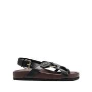 Soeur Svart Läder Öppen Tå Slingback Sandaler Black, Dam