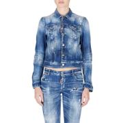 Dsquared2 Vintage Denimjacka med Italiensk Krage Blue, Dam