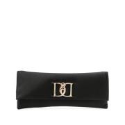 Dsquared2 Svart Satin Foldover Väska med Logotyp Black, Dam