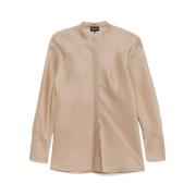 Giorgio Armani Silke Taffeta Skjorta med Bandkrage Beige, Dam