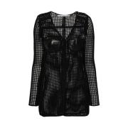 Alexander Wang Svart Stickad V-ringad Läder Bustier Tröja Black, Dam