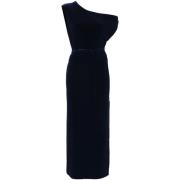 Norma Kamali Midnight Blue Off-Shoulder Klänning med Rynkade Detaljer ...