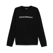 Emporio Armani Logo Print Crew Neck Sweatshirt Black, Herr