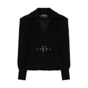 Balmain Svart Ull-Kashmir Kappa med Lejonknappar Black, Dam