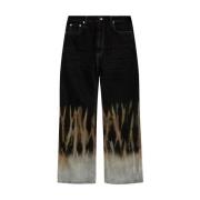 Rick Owens Svarta Bomull Wide Leg Jeans Multicolor, Herr