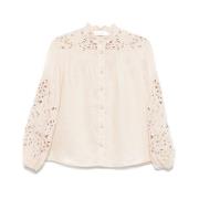 Zimmermann Beige Linneskjorta med Broderie Anglaise Beige, Dam