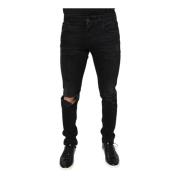 Dolce & Gabbana Svarta Skinny Denim Jeans med Dragkedja Black, Herr