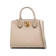 Salvatore Ferragamo Gancini Flip-Lock Läderhandväska Beige, Dam