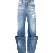 JW Anderson Slitna ljusblå bomull straight leg jeans Blue, Dam