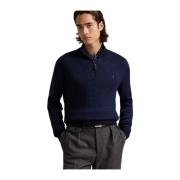 Ralph Lauren Blå Tvättbar Ull Quarter-Zip Tröja Blue, Herr