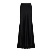 Kiton Silkesatin Maxi Kjol Black, Dam