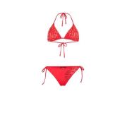 Roberto Cavalli Monogram Bikini Halterneck Triangel Låg Midja Red, Dam