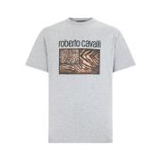 Roberto Cavalli Djurmönstrad T-shirt med logotyp Gray, Herr