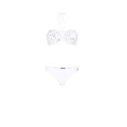 Roberto Cavalli Monogram Bikini Halterneck Clasp Fastening White, Dam