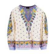 Etro Bomull Paisley Print V-Hals Blus Multicolor, Dam