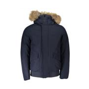 Woolrich Blå Bomullsjacka med Huva och Avtagbar Päls Blue, Herr