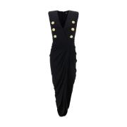 Balmain Elegant rmelsls klänning med V-ringning Black, Dam